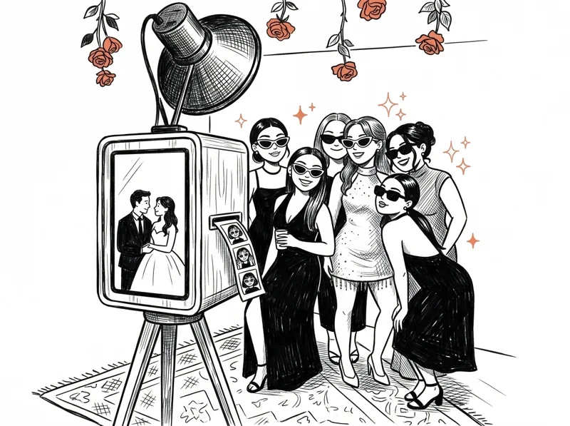 Illustration of guests posing at an event photobooth